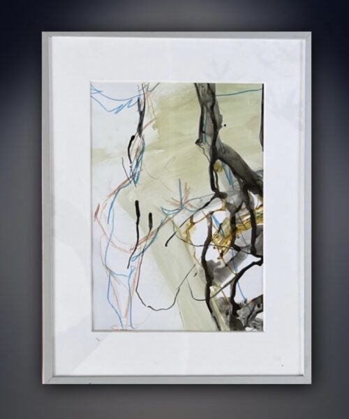 Tusch indrammet i passepartout plast glad og metal 30x40